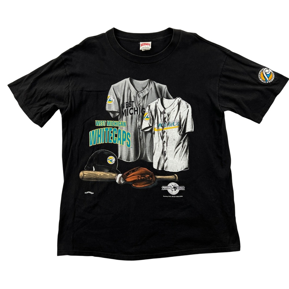 VTG 1994 Nutmeg Mills West Michigan Whitecaps MiLB T-Shirt Mens XL Black USA